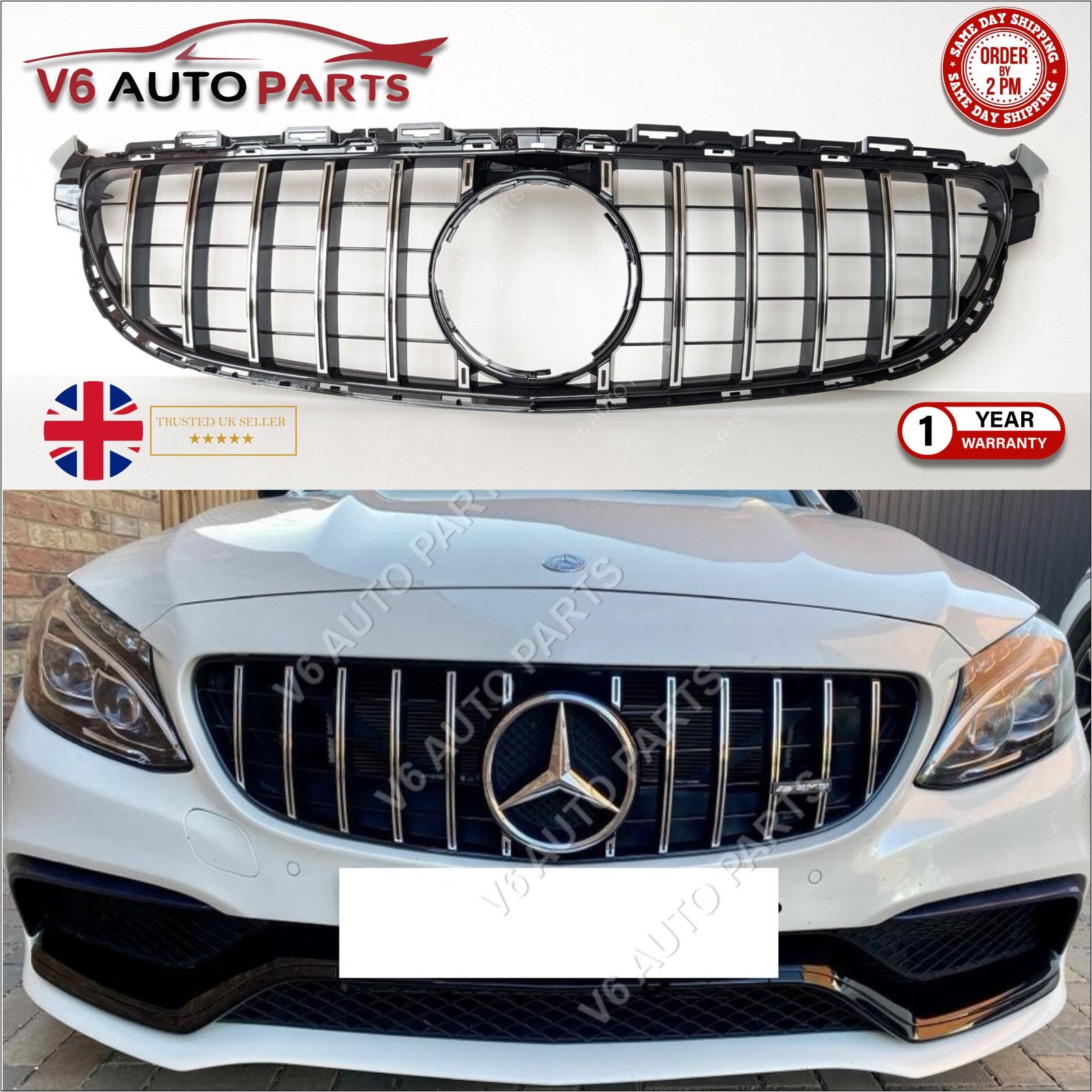 For Mercedes C-Class W205 Front Radiator Grille 200 C63 2015 - 2018 Panamericana