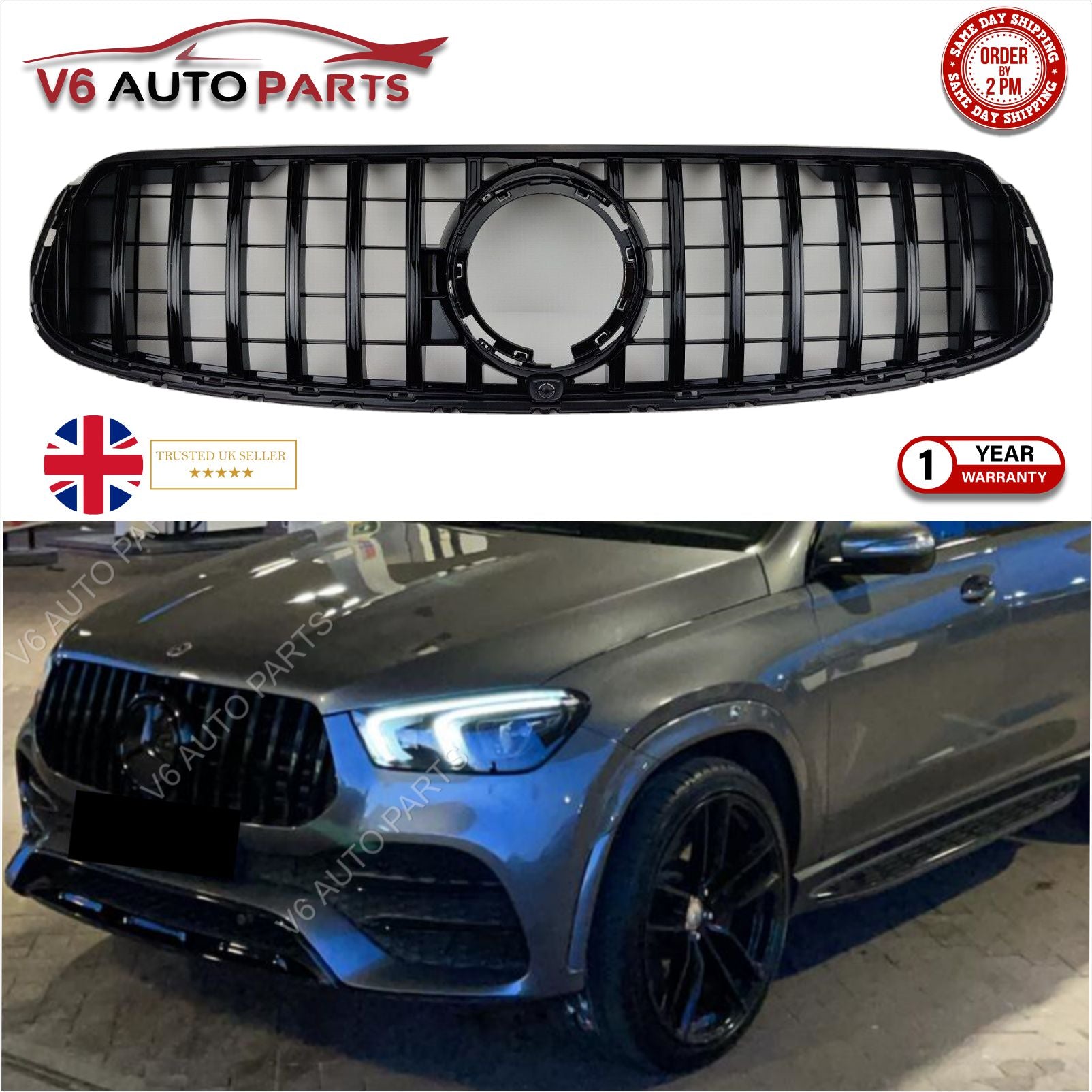 For Mercedes C253 GLC-Class AMG GLC43 Front Bumper Gloss Black GT Grille 2019-22