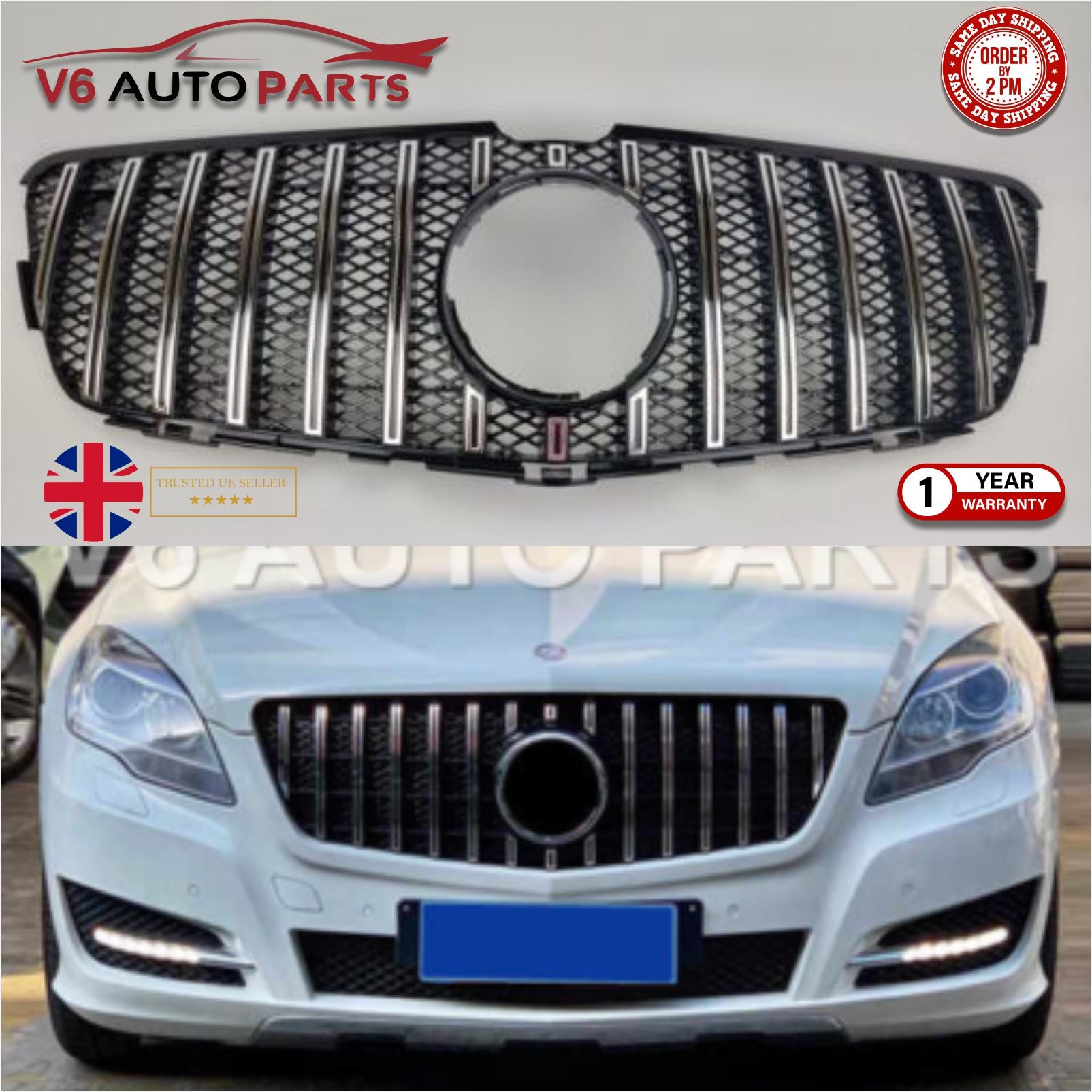 For Mercedes W251 R-Class R300L R350 Front Radiator Black GT Grille 10-17 Estate