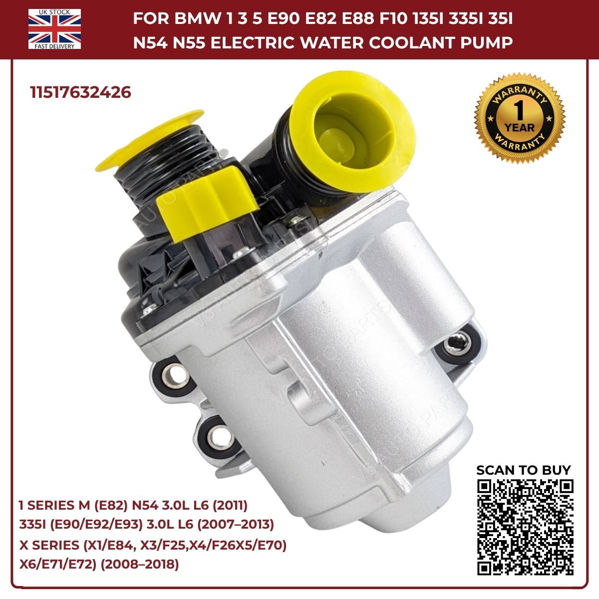Electric Water Pump For BMW 1 3 5 E90 E82 E88 F10 135i 335i N54 N55 11517632426