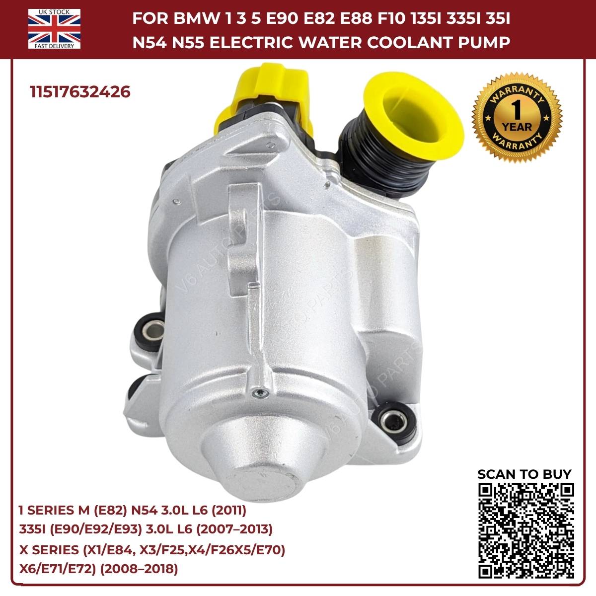Electric Water Pump For BMW 1 3 5 E90 E82 E88 F10 135i 335i N54 N55 11517632426