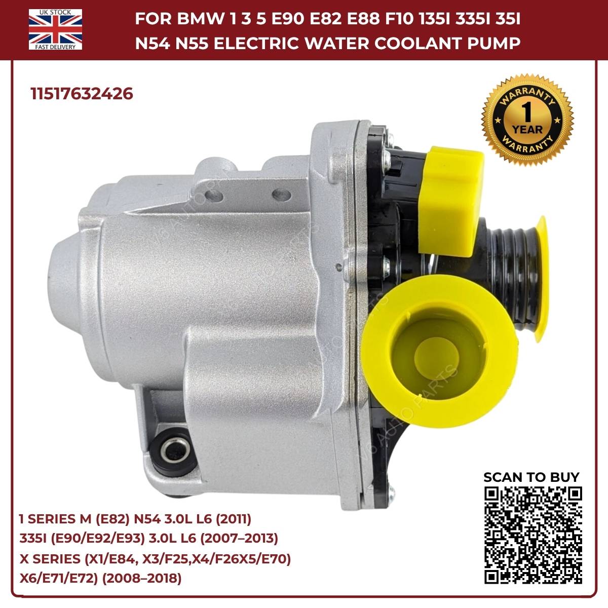 Electric Water Pump For BMW 1 3 5 E90 E82 E88 F10 135i 335i N54 N55 11517632426