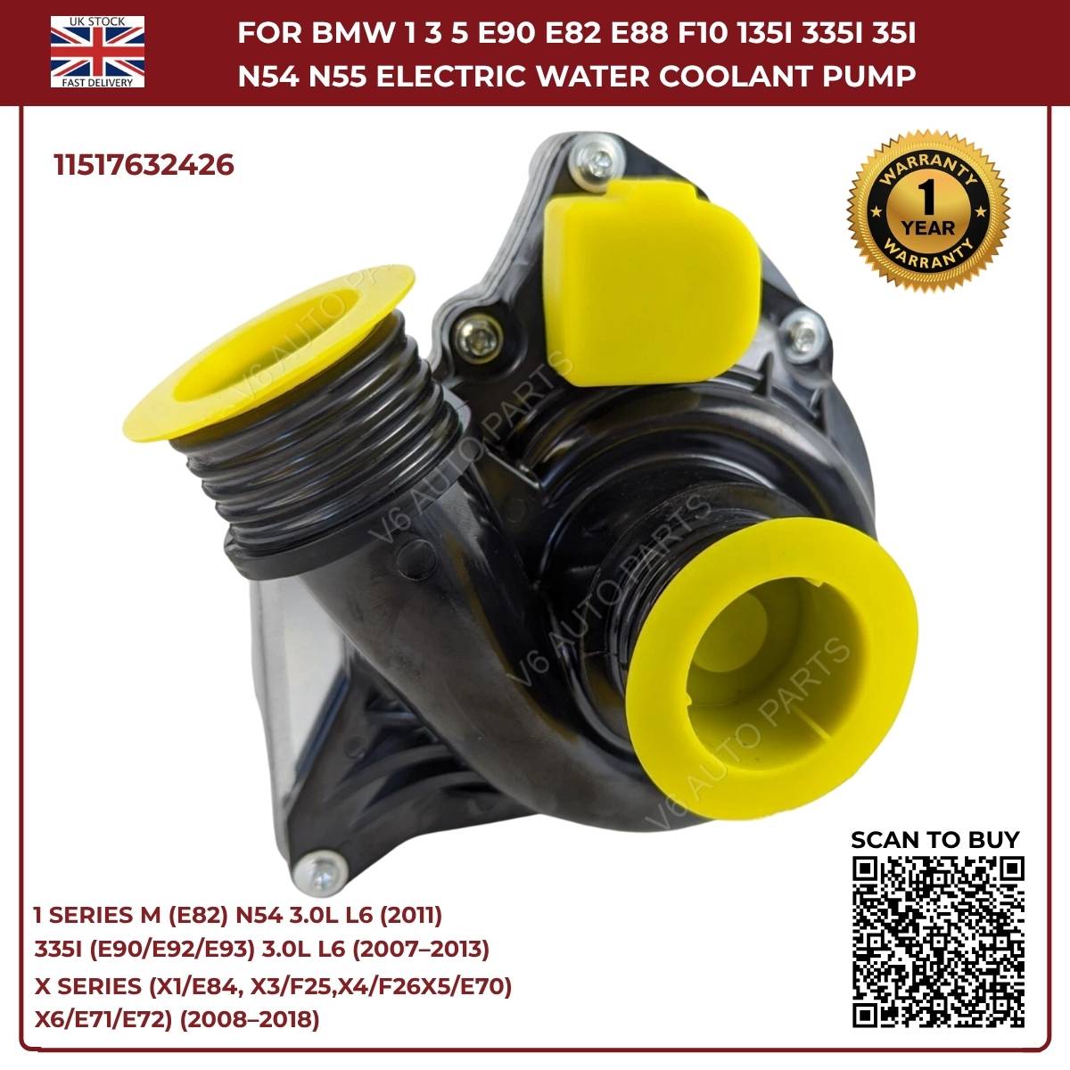 Electric Water Pump For BMW 1 3 5 E90 E82 E88 F10 135i 335i N54 N55 11517632426