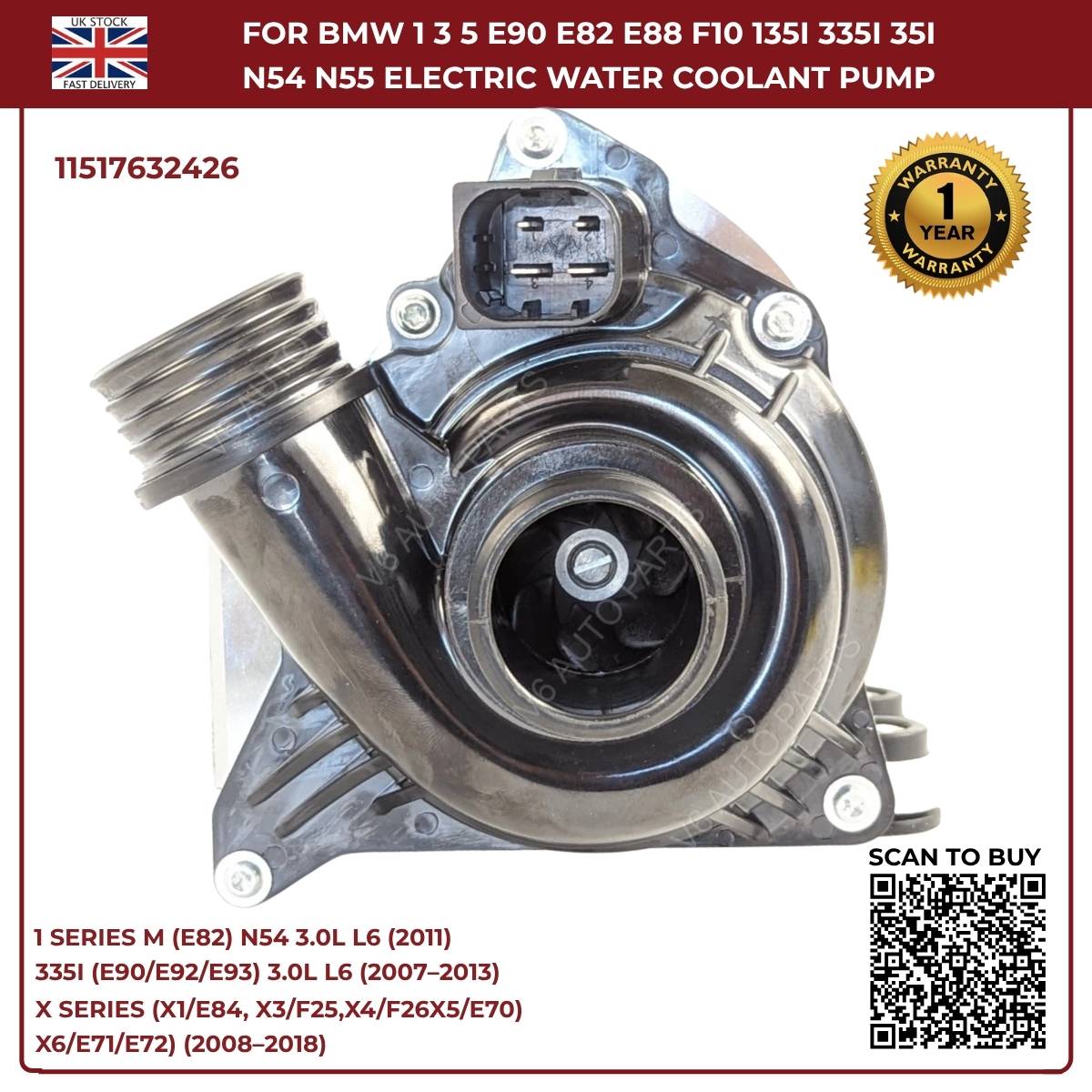 Electric Water Pump For BMW 1 3 5 E90 E82 E88 F10 135i 335i N54 N55 11517632426