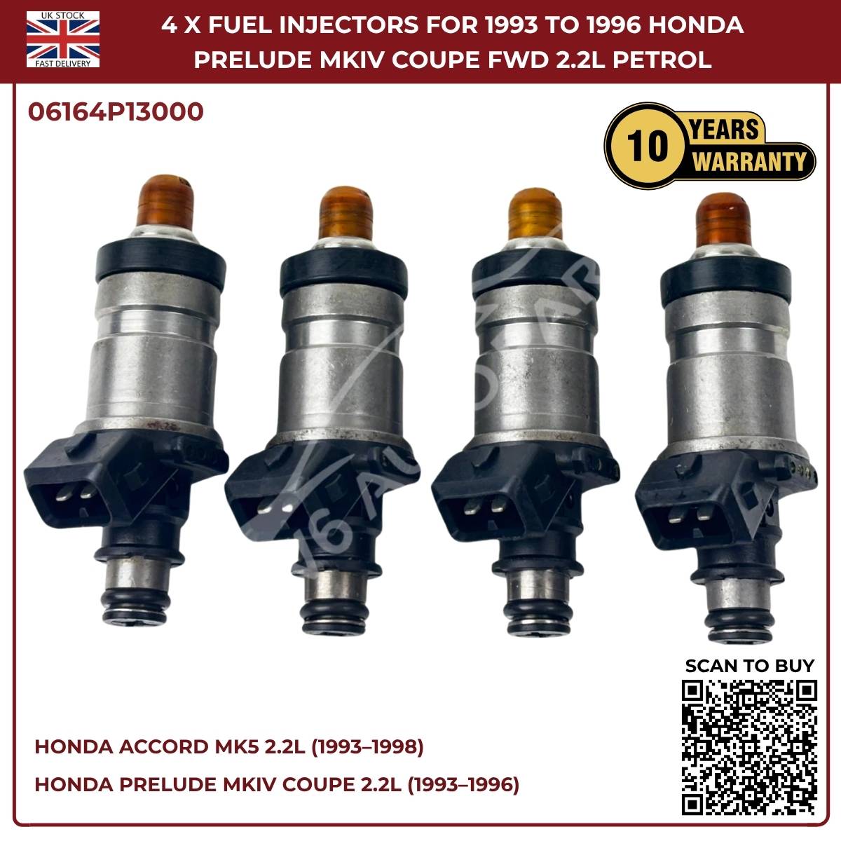 4x Fuel Injectors For Honda Prelude MKIV (1993–1996) 2.2L F22A1/F22A4 FWD Petrol