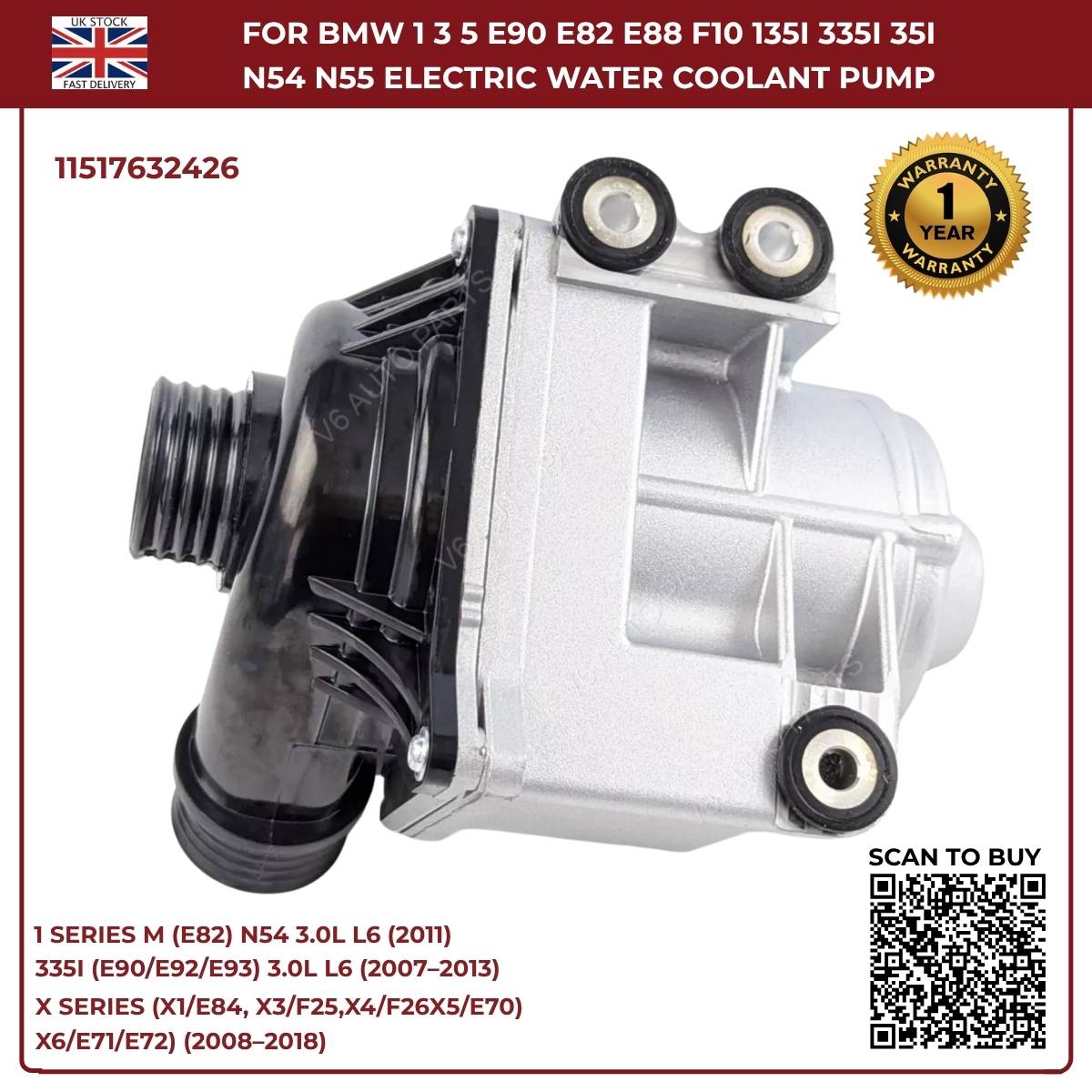 Electric Water Pump For BMW 1 3 5 E90 E82 E88 F10 135i 335i N54 N55 11517632426
