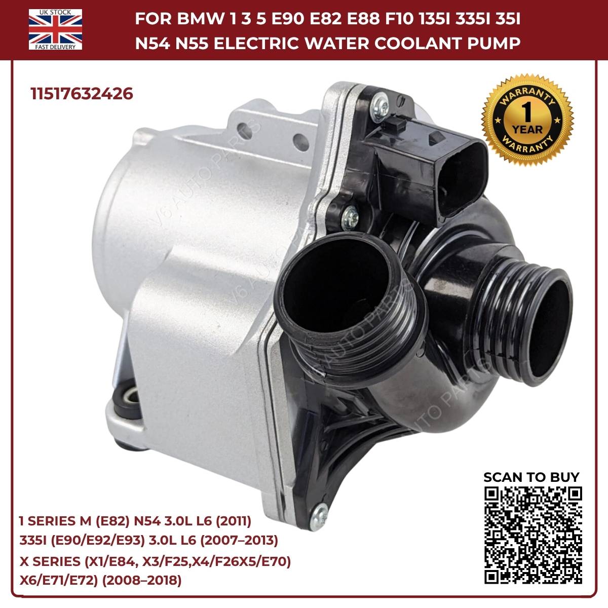 Electric Water Pump For BMW 1 3 5 E90 E82 E88 F10 135i 335i N54 N55 11517632426
