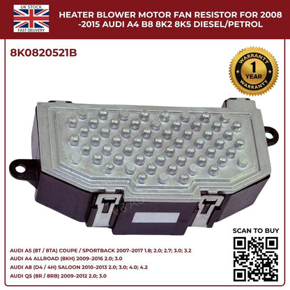 Image of Replacement Blower Motor Resistor 8K0820521B for Audi A5 8TA Hatchback