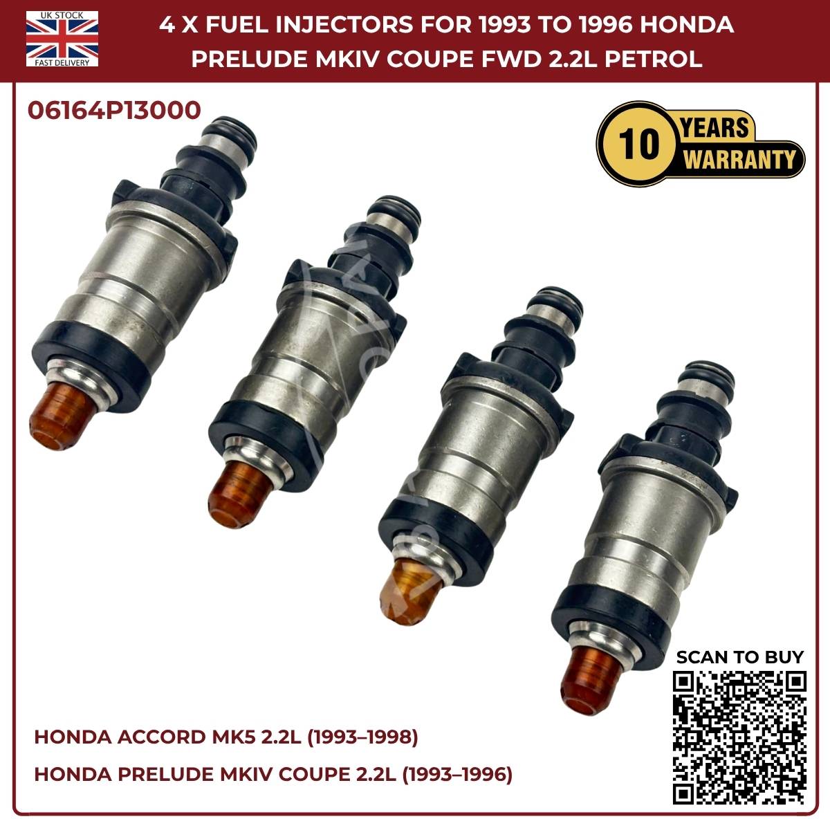 4x Fuel Injectors For Honda Prelude MKIV (1993–1996) 2.2L F22A1/F22A4 FWD Petrol