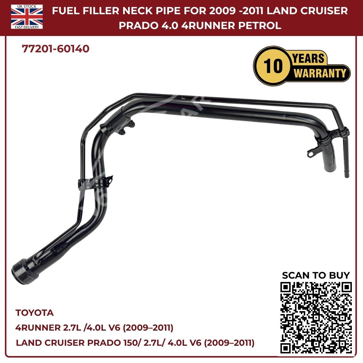 Fuel Tank Filler Neck Pipe For Toyota Land Cruiser Prado 150 & Toyota 4Runner Petrol (2009–2011) | OEM Ref 77201‑60140