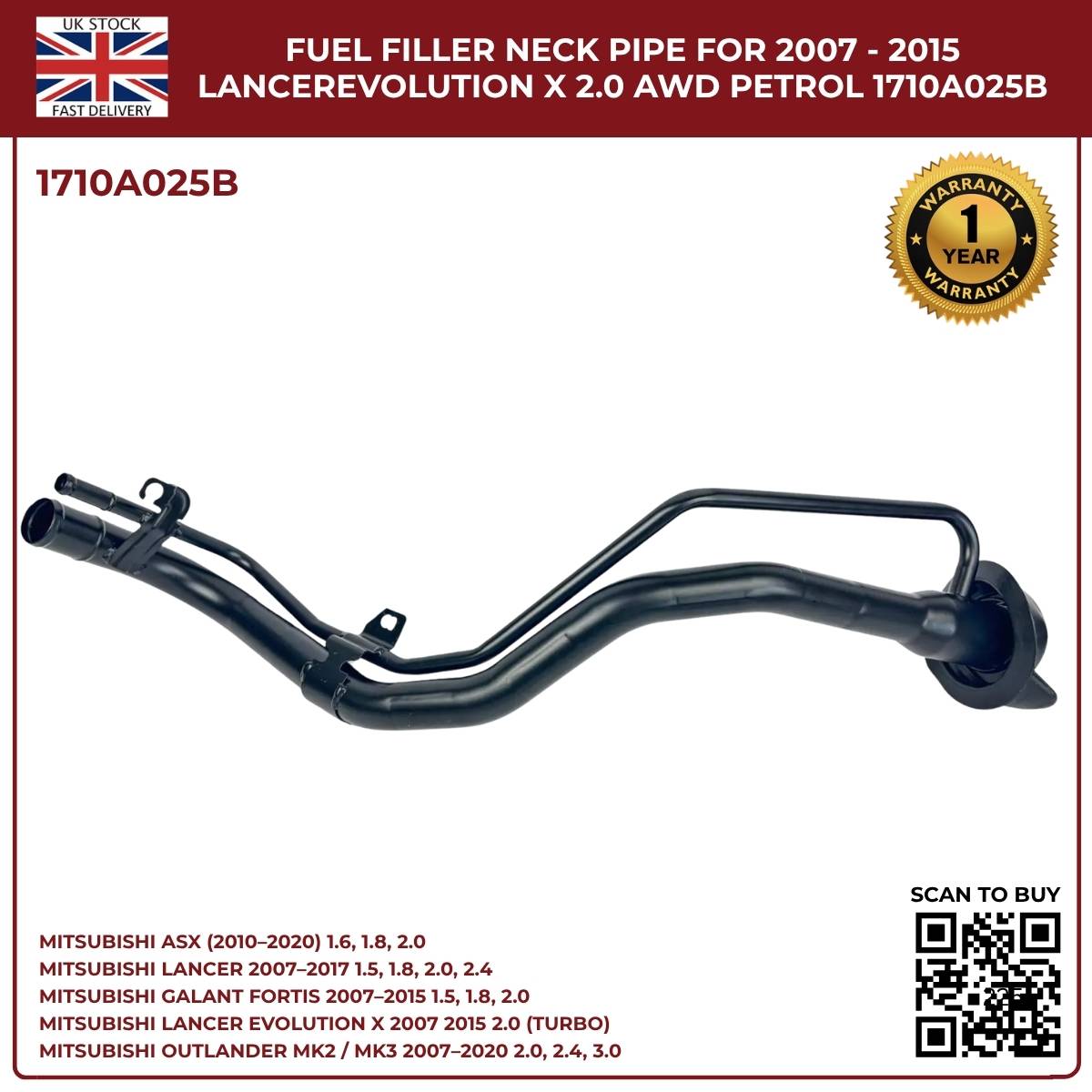 Mitsubishi Lancer Petrol Filler Neck Pipe 1710A025B (2007–2017, 2.0 / 2.4 / 3.0) – OEM Replacement