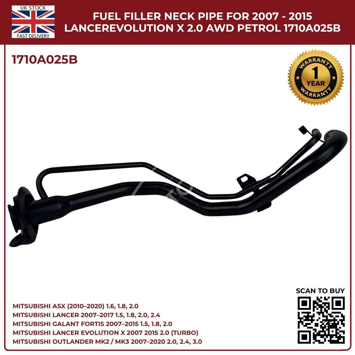 Mitsubishi Lancer Petrol Filler Neck Pipe 1710A025B (2007–2017, 2.0 / 2.4 / 3.0) – OEM Replacement