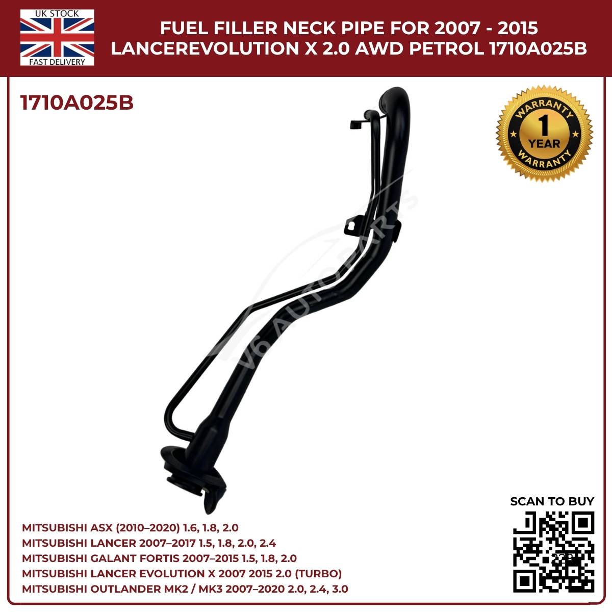 Mitsubishi Lancer Petrol Filler Neck Pipe 1710A025B (2007–2017, 2.0 / 2.4 / 3.0) – OEM Replacement