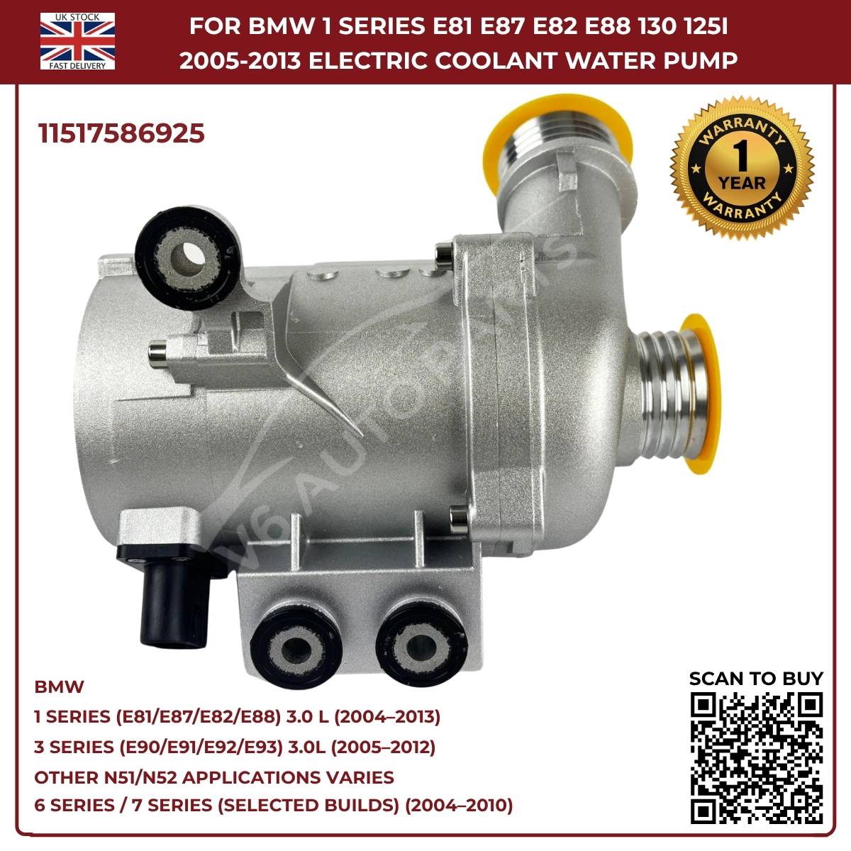 A‑Premium Electric Coolant Water Pump for BMW 5 Series, X1, X3, X5, Z4 – Replaces 11517586925