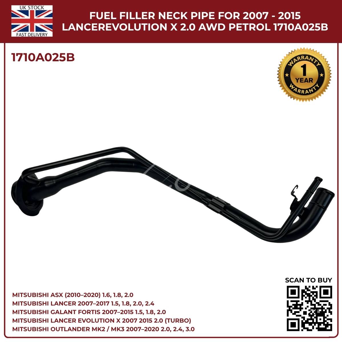 Mitsubishi Lancer Petrol Filler Neck Pipe 1710A025B (2007–2017, 2.0 / 2.4 / 3.0) – OEM Replacement