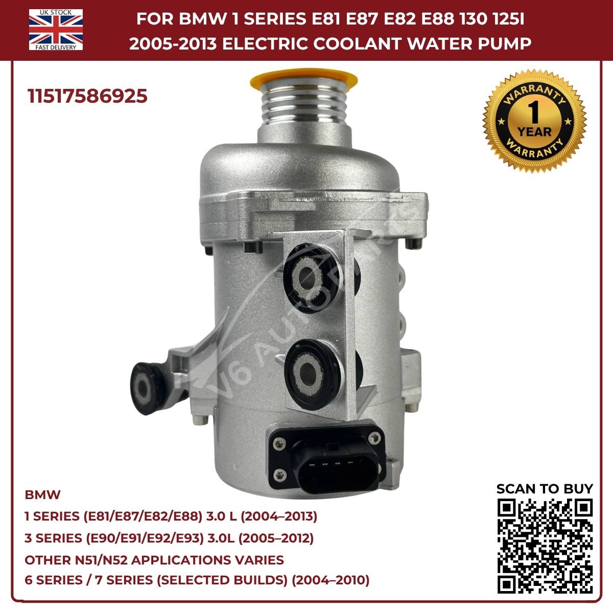 A‑Premium Electric Coolant Water Pump for BMW 5 Series, X1, X3, X5, Z4 – Replaces 11517586925