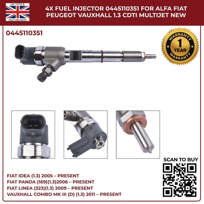 image of Opel Vauxhall 1.3 engine fuel injectors 0445110351