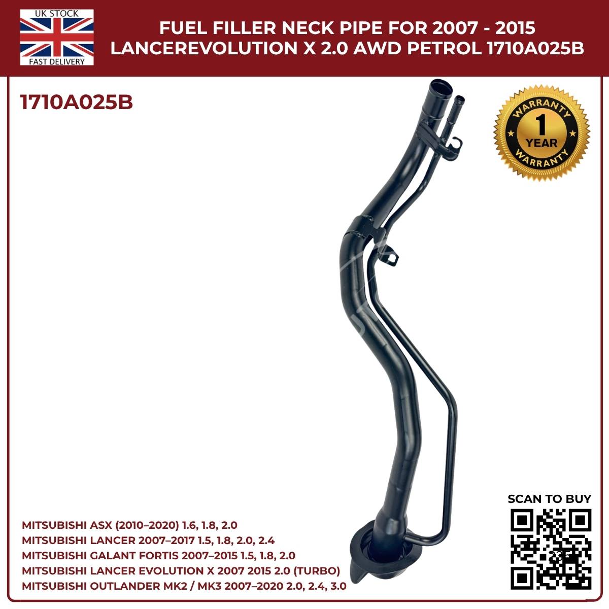 Mitsubishi Lancer Petrol Filler Neck Pipe 1710A025B (2007–2017, 2.0 / 2.4 / 3.0) – OEM Replacement