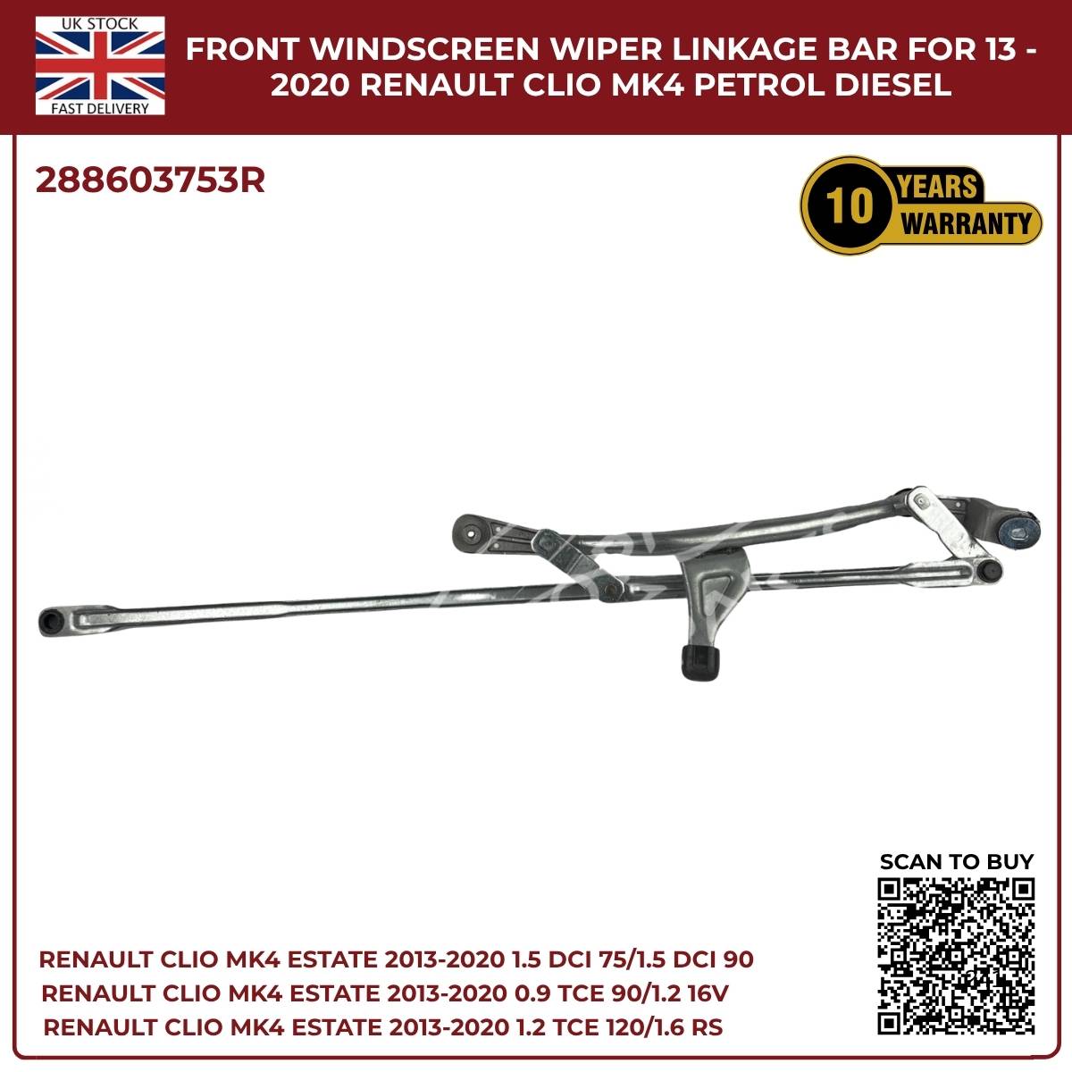 Front Windscreen Wiper Linkage Assembly for Renault Clio MK4 (2013–2020) RHD