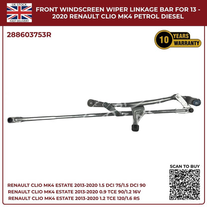 Front Windscreen Wiper Linkage Assembly for Renault Clio MK4 (2013–2020) RHD