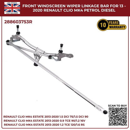 Front Windscreen Wiper Linkage Assembly for Renault Clio MK4 (2013–2020) RHD