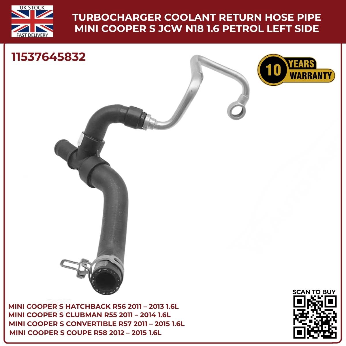 Mini Cooper S & JCW N18 Turbo Coolant Return Hose – Left Side (R55 R56 R57, 1.6L Petrol)