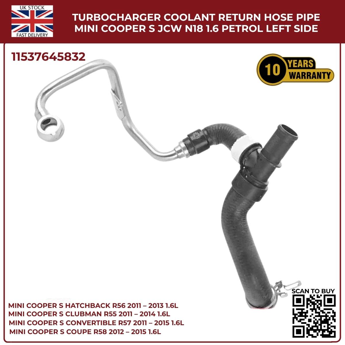 Mini Cooper S & JCW N18 Turbo Coolant Return Hose – Left Side (R55 R56 R57, 1.6L Petrol)