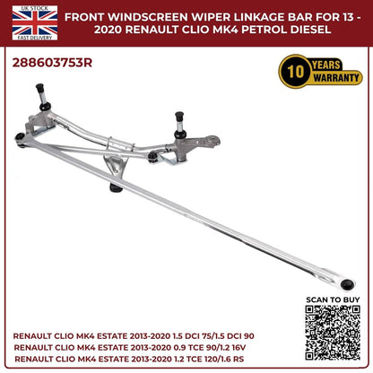 Front Windscreen Wiper Linkage Assembly for Renault Clio MK4 (2013–2020) RHD