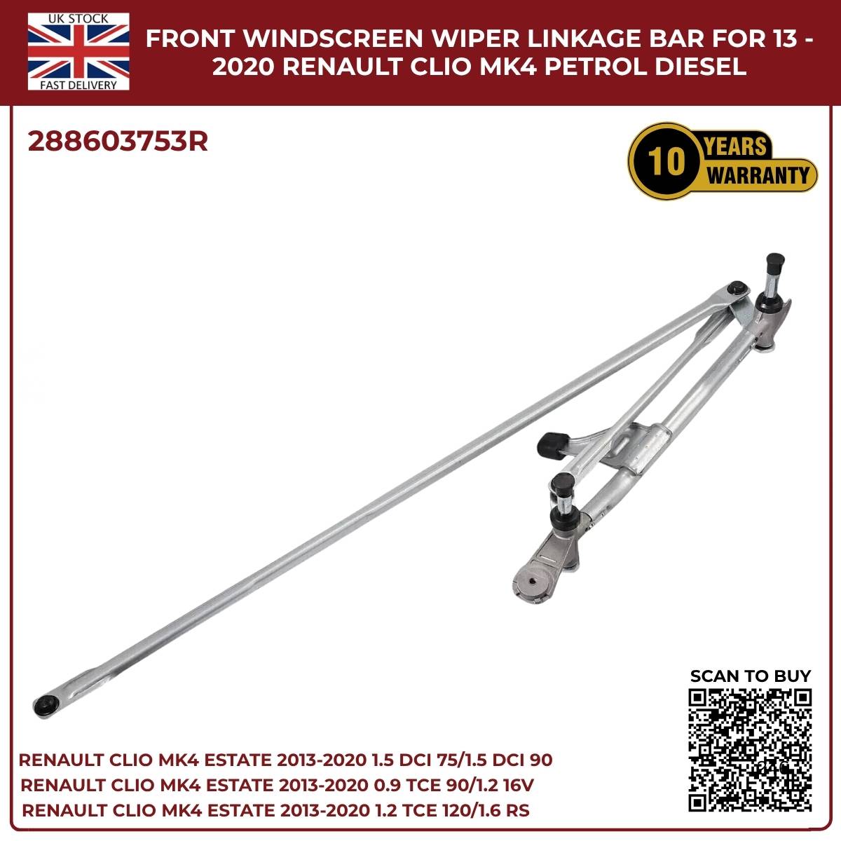 Front Windscreen Wiper Linkage Assembly for Renault Clio MK4 (2013–2020) RHD