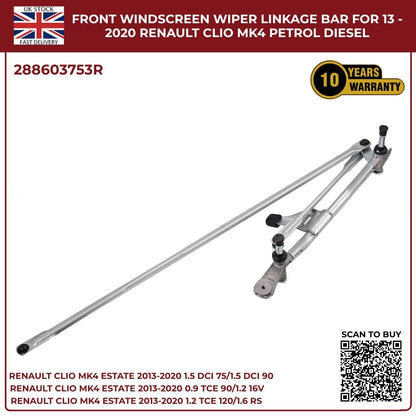 Front Windscreen Wiper Linkage Assembly for Renault Clio MK4 (2013–2020) RHD