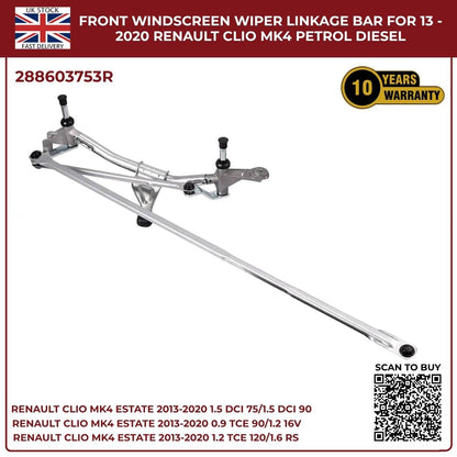 Front Windscreen Wiper Linkage Assembly for Renault Clio MK4 (2013–2020) RHD
