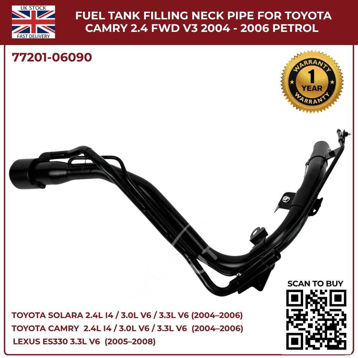 image of Toyota Camry FWD Fuel Tank Filler Pipe 77201-06090