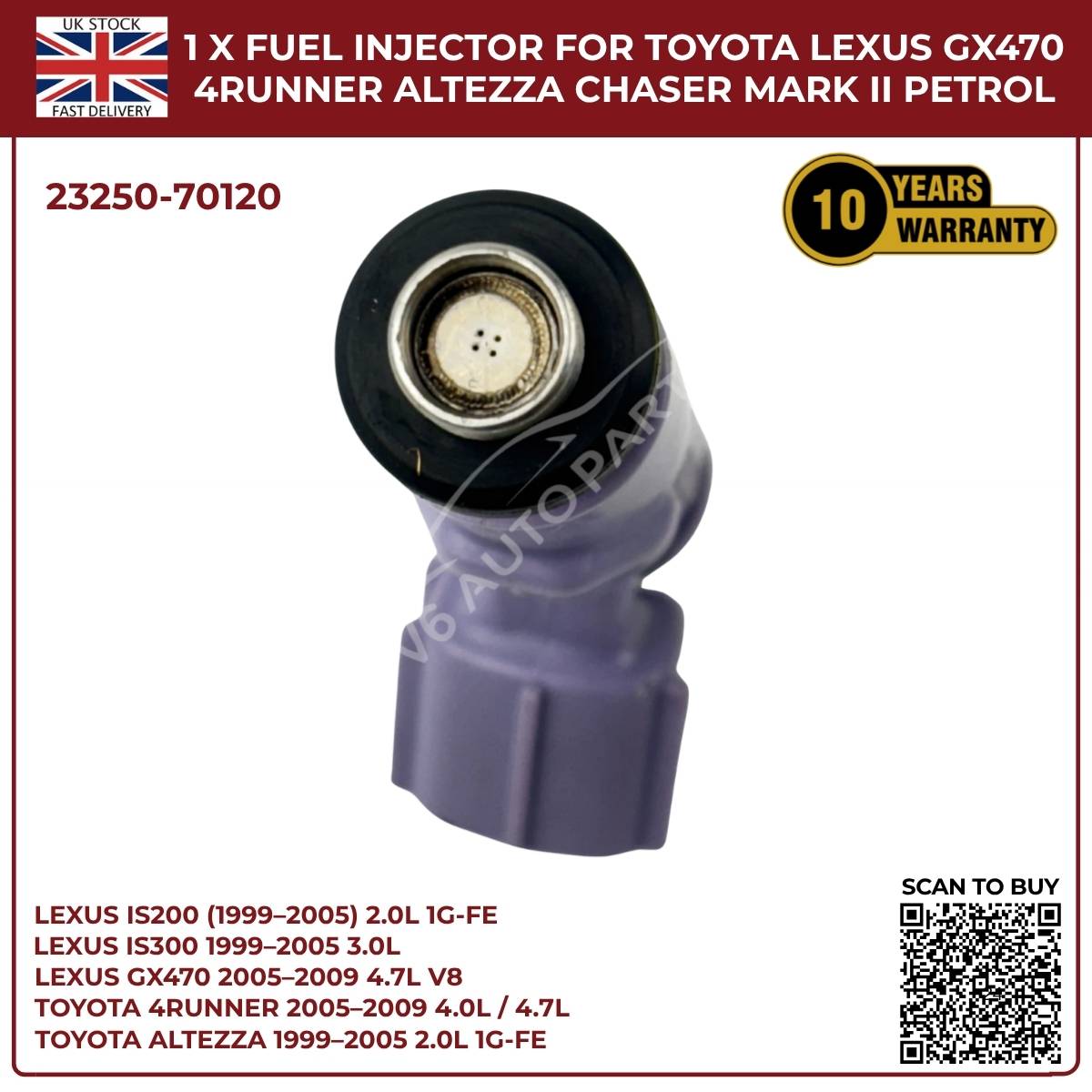 23250-70120 1 x Original-Einspritzdüse für 1999–2005 Lexus IS200 2.0L IS-200 Benzin 