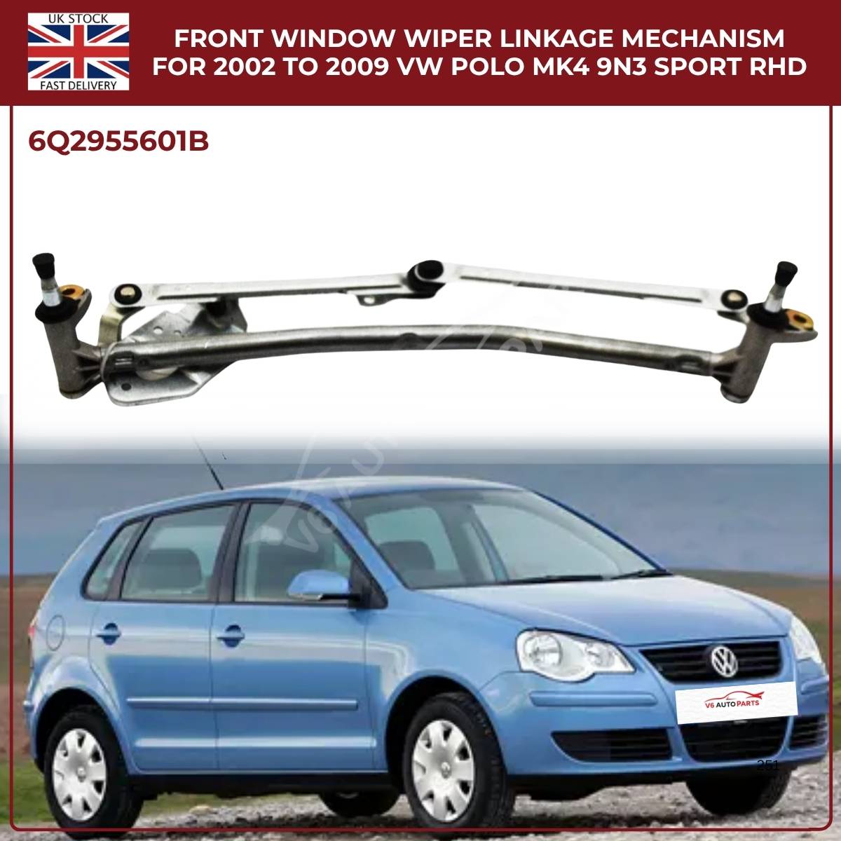 Front Wiper Linkage Assembly for SEAT Ibiza (2002–2006, RHD) – OEM 6Q2955601B Replacement