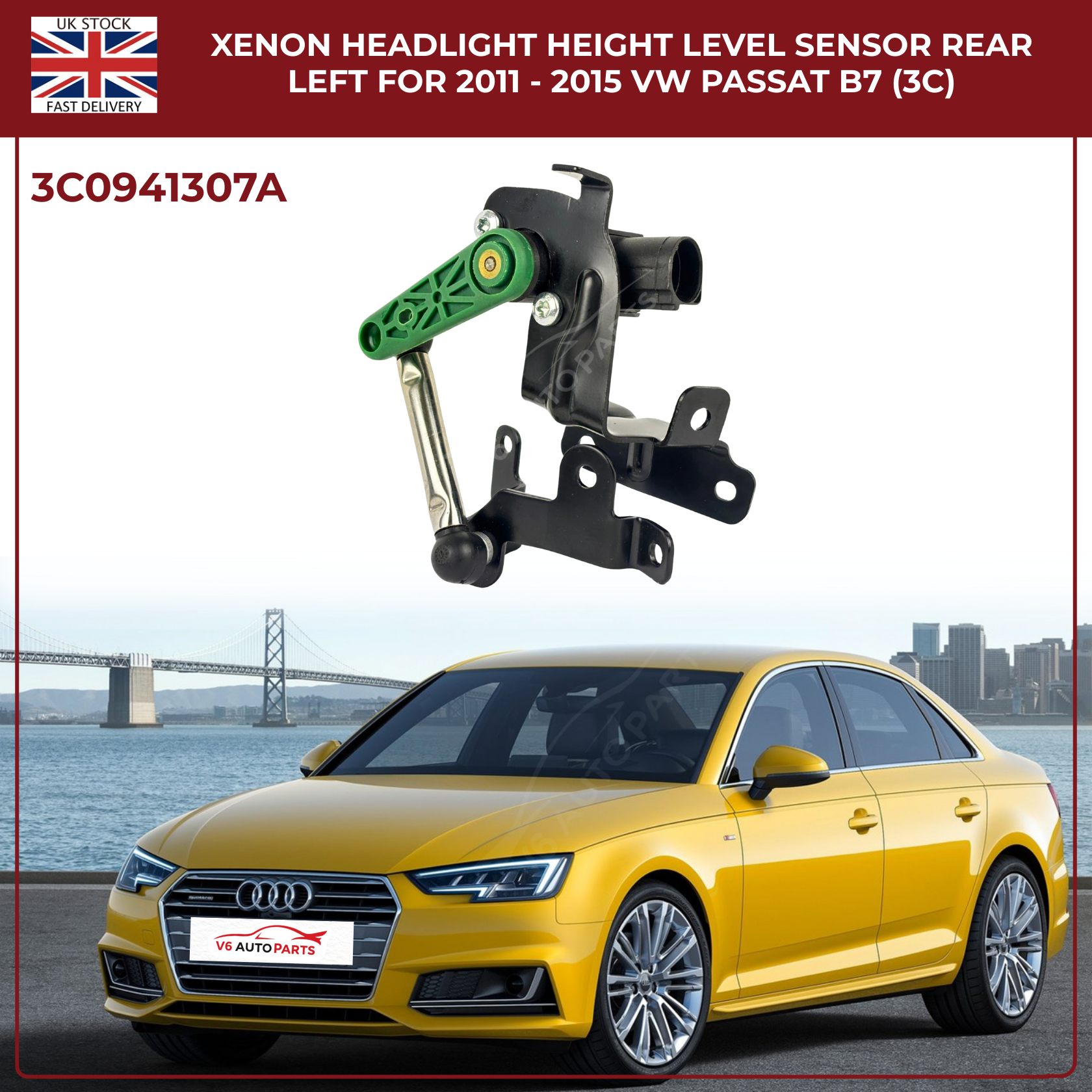 Xenon Headlight Height Level Sensor Rear Left For (2011 - 2015) VW Passat B7 (3C)
