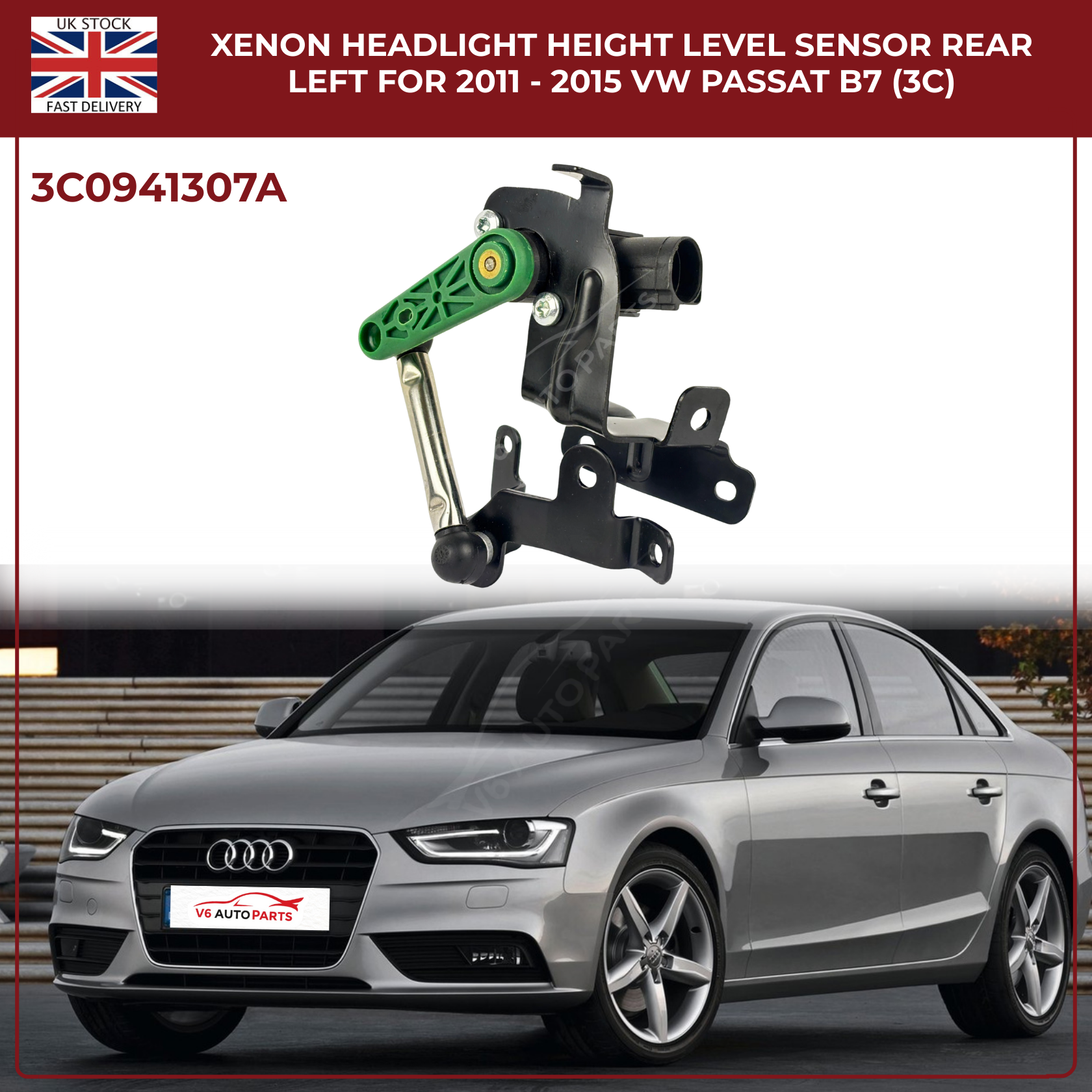 Xenon Headlight Height Level Sensor Rear Left For (2011 - 2015) VW Passat B7 (3C)