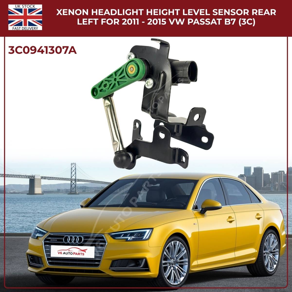 Xenon Headlight Height Level Sensor Rear Left For (2011 - 2015) VW Passat B7 (3C)
