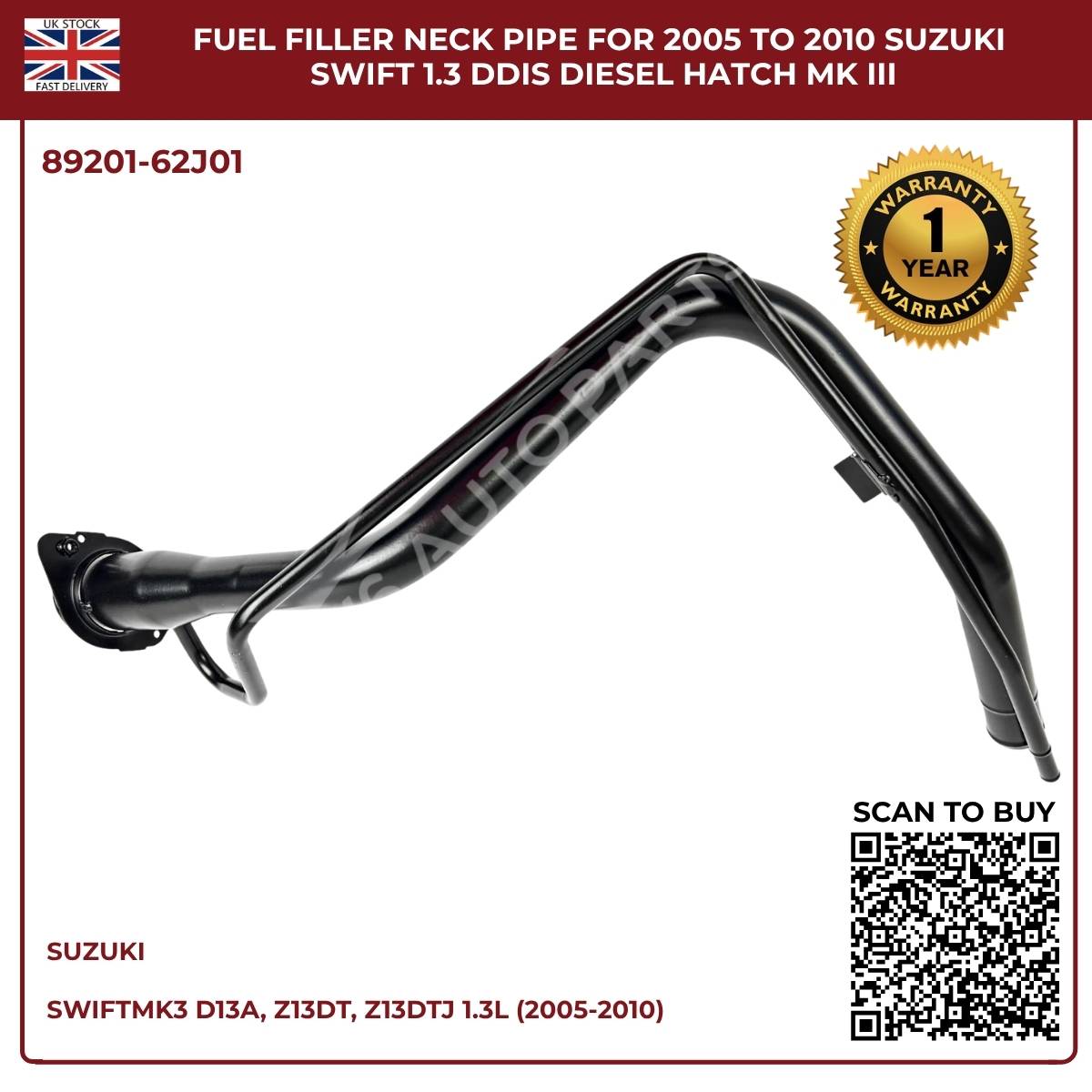 image of Suzuki Swift Diesel Replacement Filler Neck Pipe 89201-62J01