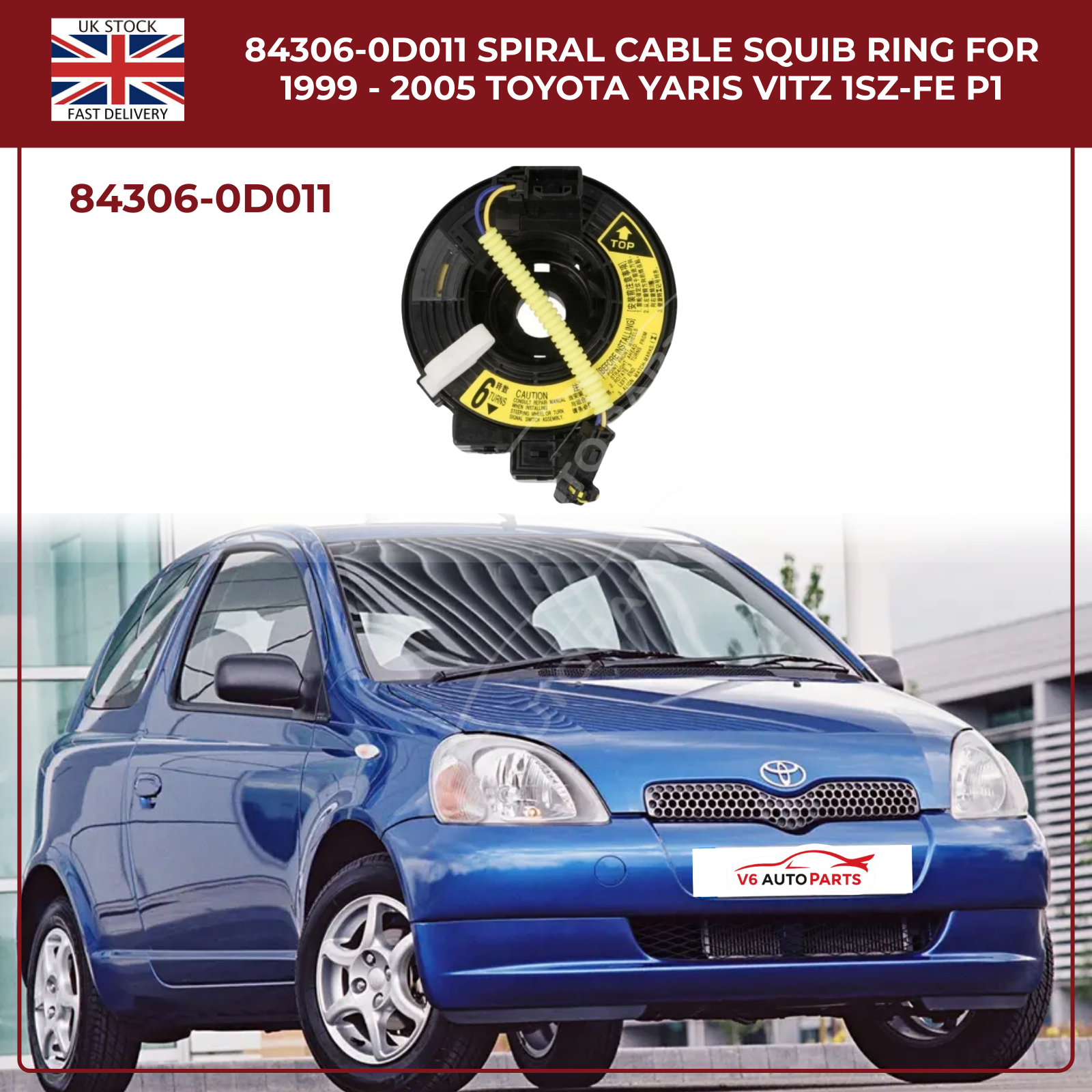 Airbag Spiral Cable Clock Spring For Toyota Yaris (1999–2005)  – OEM 84306‑0D011 Replacement