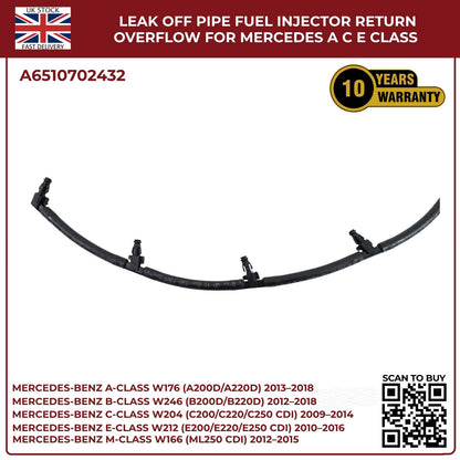 image of OM651 Injector Fuel Return Hose Pipe A6510702432