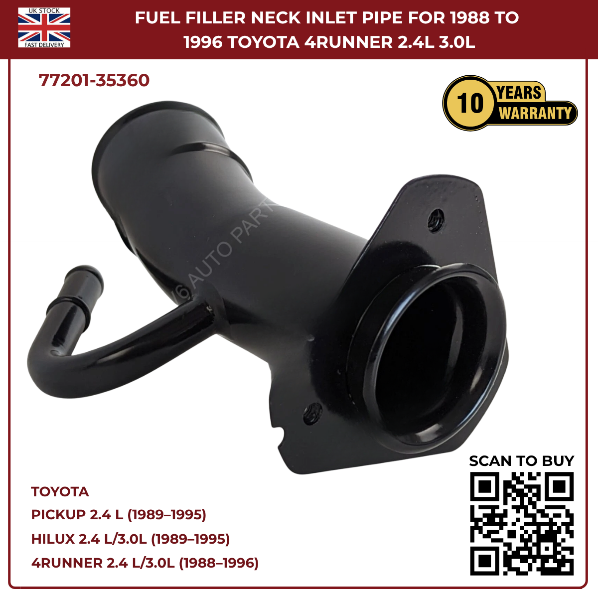 Fuel Filler Neck Inlet Pipe Tube – Fits 1988–1996 Toyota 4Runner & Hilux 2.4L / 3.0L