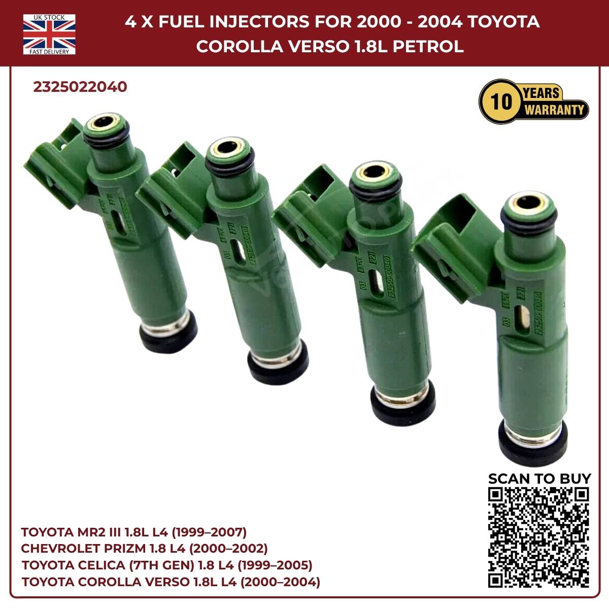 4× Fuel Injectors 23250-22040 – Toyota MR2 III 1999–2007 – 1.8L Petrol 1ZZ-FE