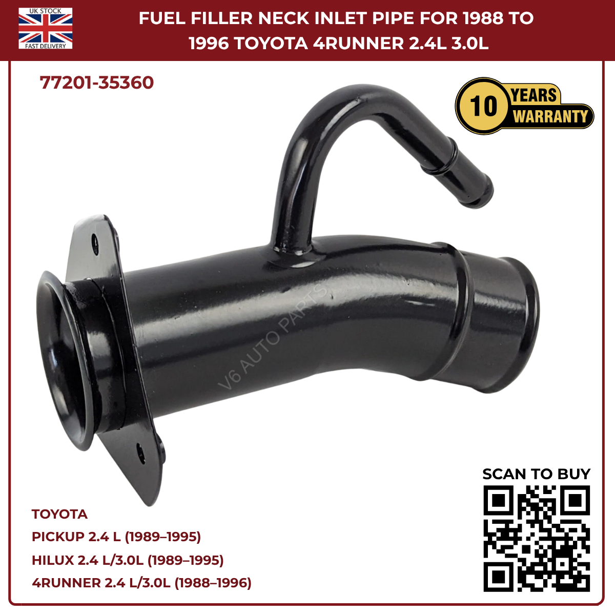Fuel Filler Neck Inlet Pipe Tube – Fits 1988–1996 Toyota 4Runner & Hilux 2.4L / 3.0L
