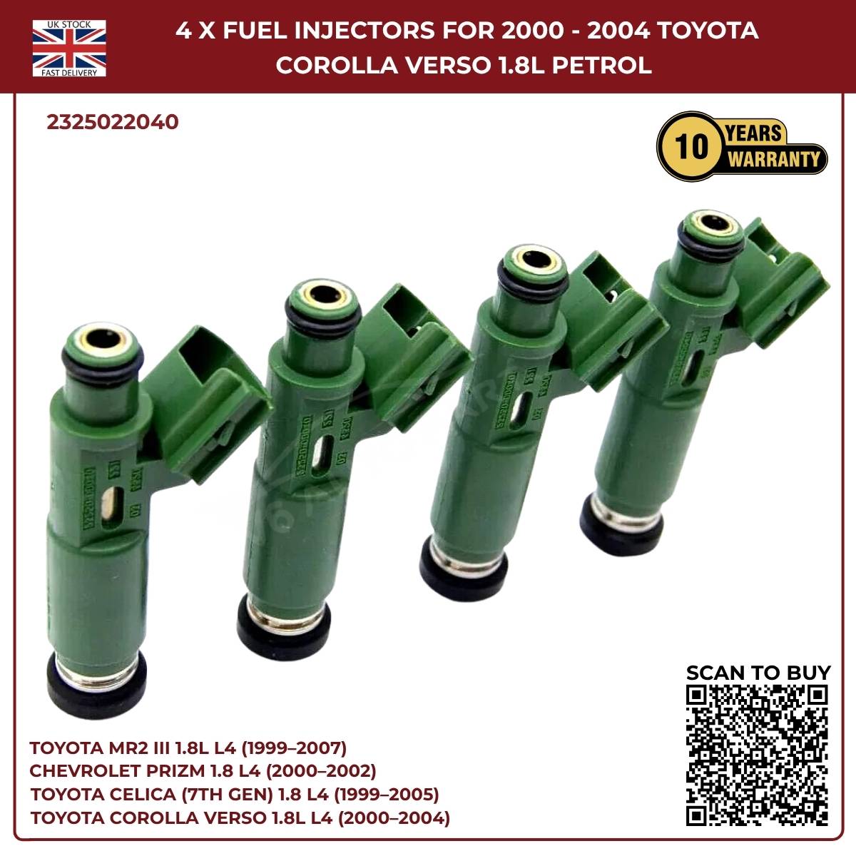 4× Fuel Injectors 23250-22040 – Toyota MR2 III 1999–2007 – 1.8L Petrol 1ZZ-FE