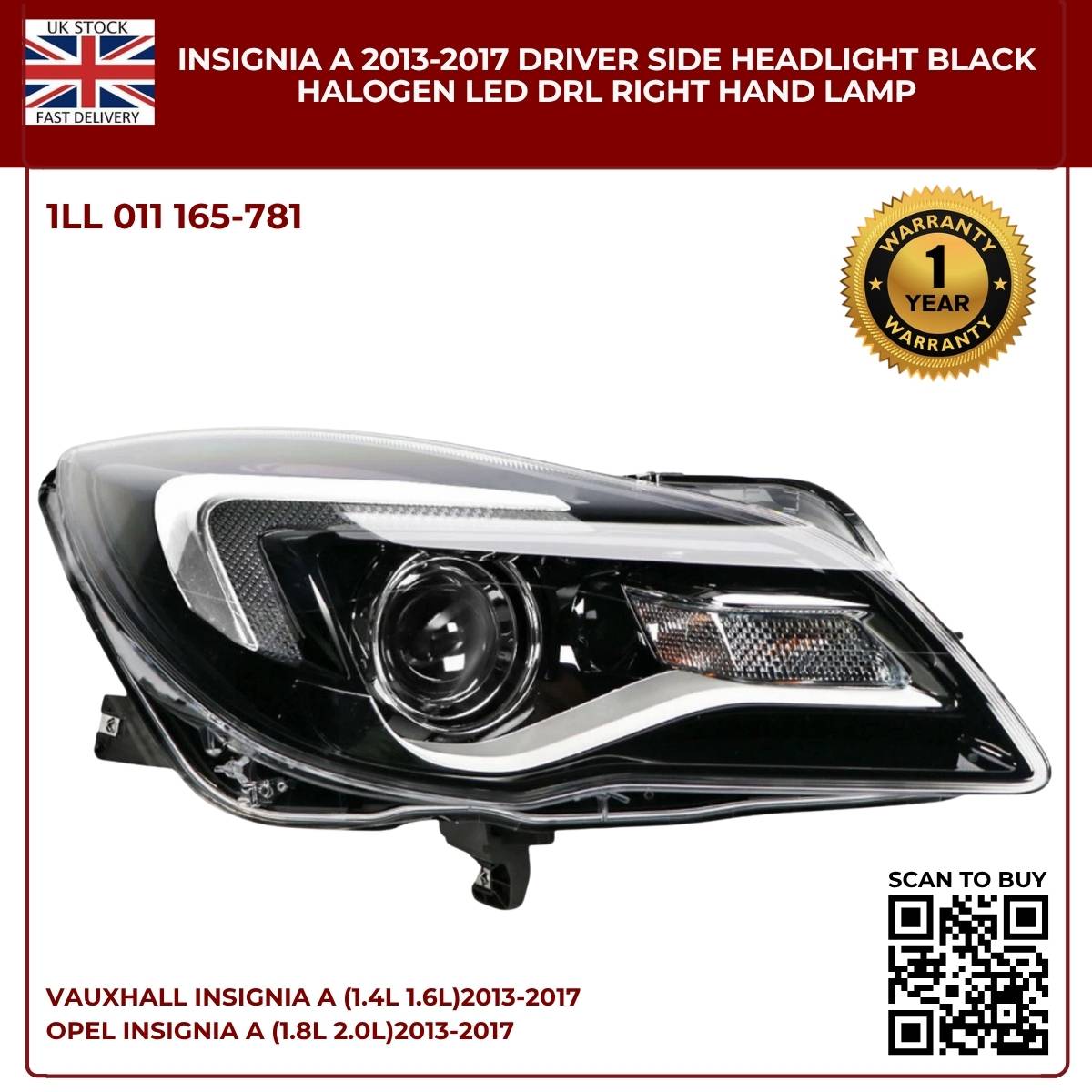 Image of Vauxhall Insignia Front Right Headlamp 2013–2017 – 1LL 011 165-781