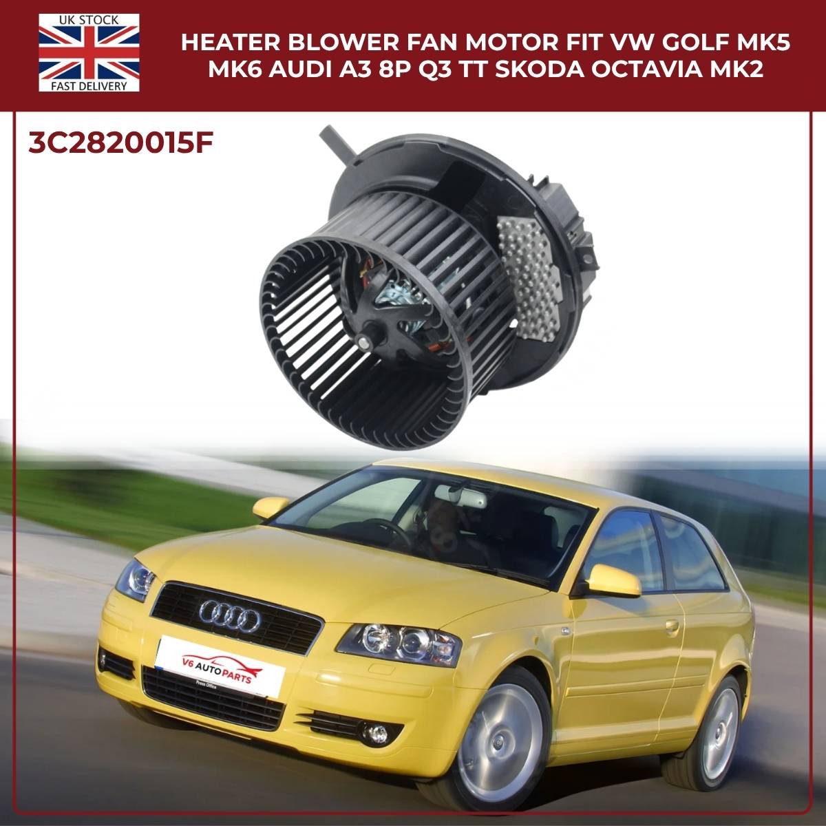 Heater Blower Motor Fan — Fits VW Golf MK5 MK6, Audi A3 8P, Q3, Skoda Octavia MK2 | Part No. 3C2820015F