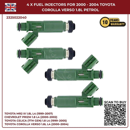 4× Fuel Injectors 23250-22040 – Toyota MR2 III 1999–2007 – 1.8L Petrol 1ZZ-FE