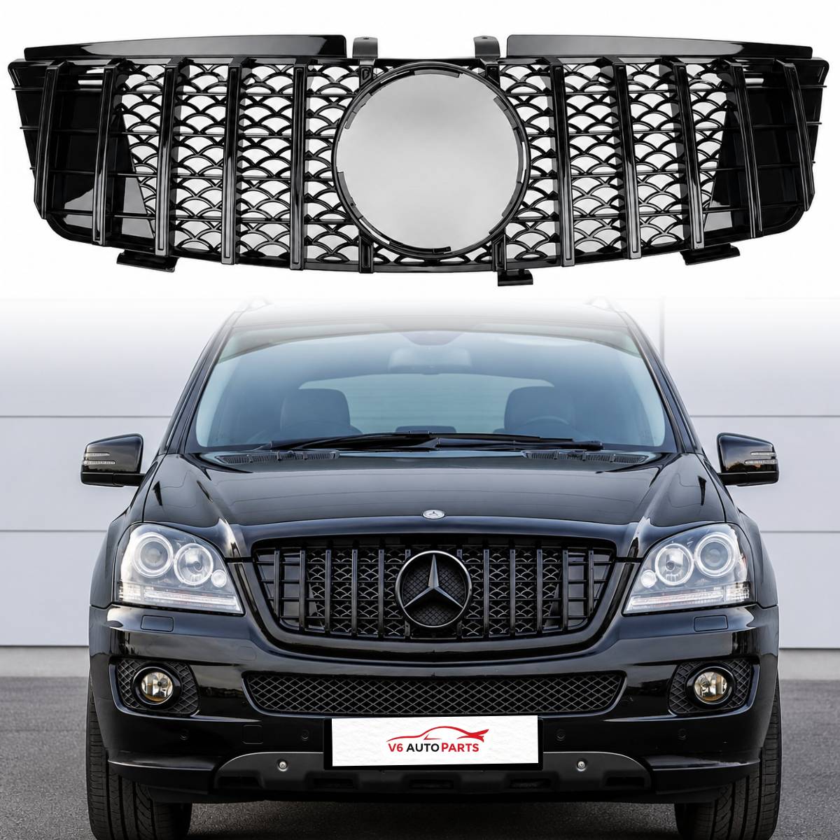 For Mercedes M-Class W164 GT Front Grille Gloss Black (ML320/ML350, 2005–2008 Pre-Facelift)