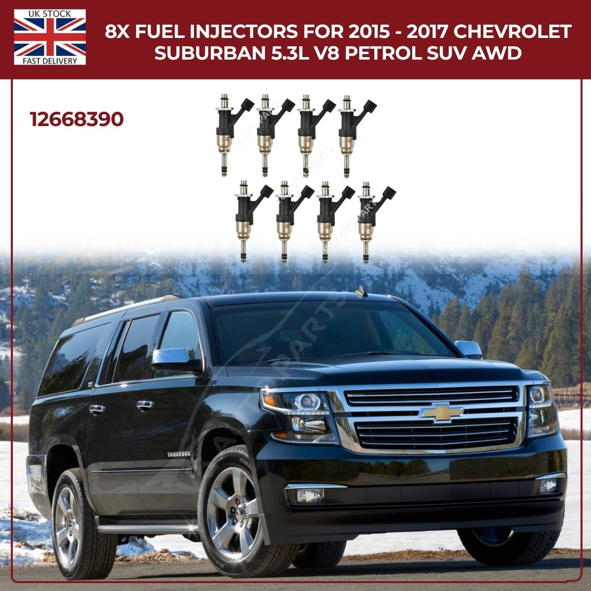 Set of 8 Fuel Injectors For Chevrolet Suburban 2015–2017 5.3L V8 (VIN C) – Direct Fit OEM Replacement #4555
