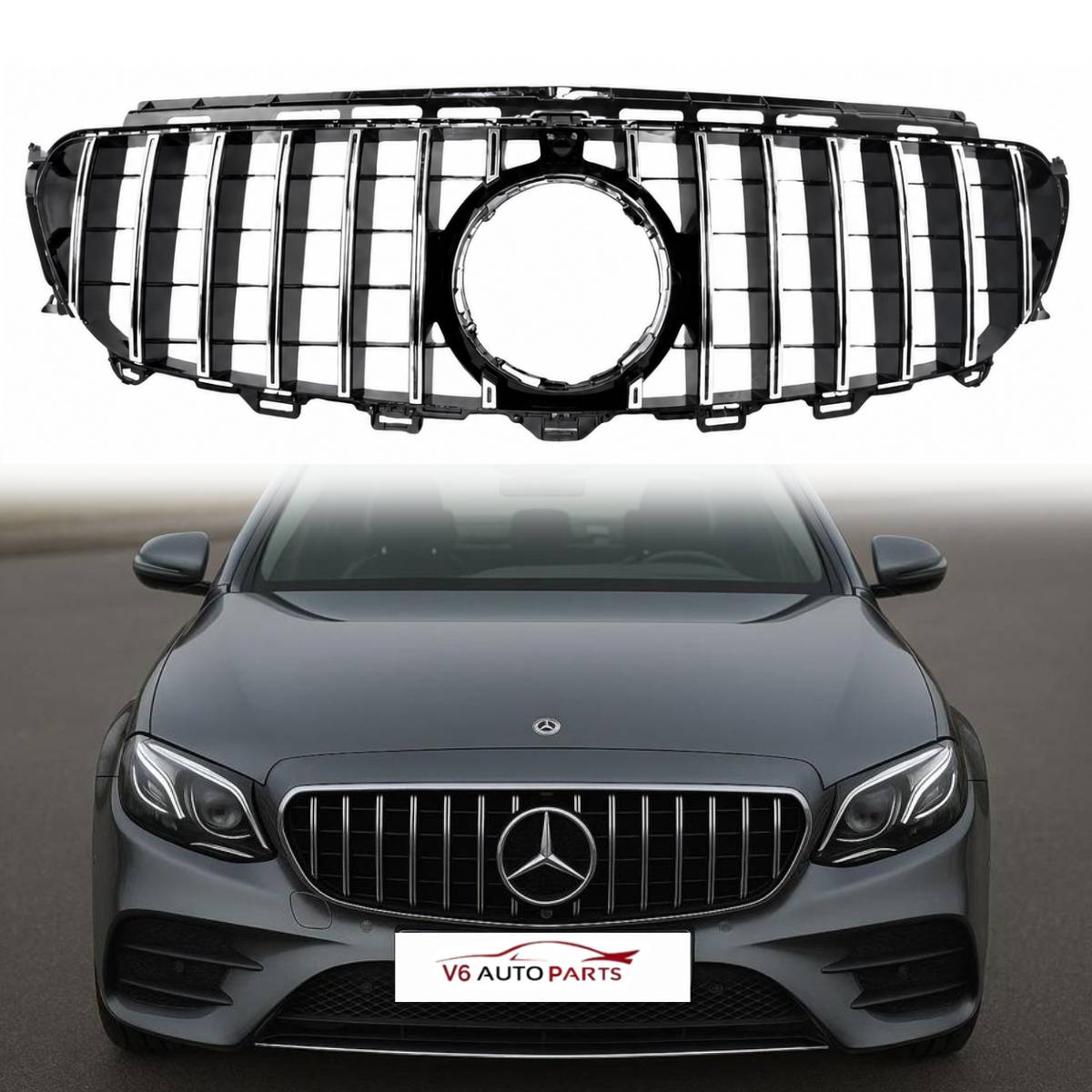 For  Mercedes-Benz E-Class A238 Front Bumper GT Panamericana Chrome Grille (2016–2021 | E250, E300, E400 | Avantgarde, Sport, AMG-Line)